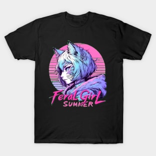 Feral Girl Summer Cat Girl Vaporwave T-Shirt